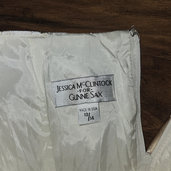 Jessica McClintock For Gunne Sax Strapless Satin Rhinestone Formal Dress - Picture 8 of 14